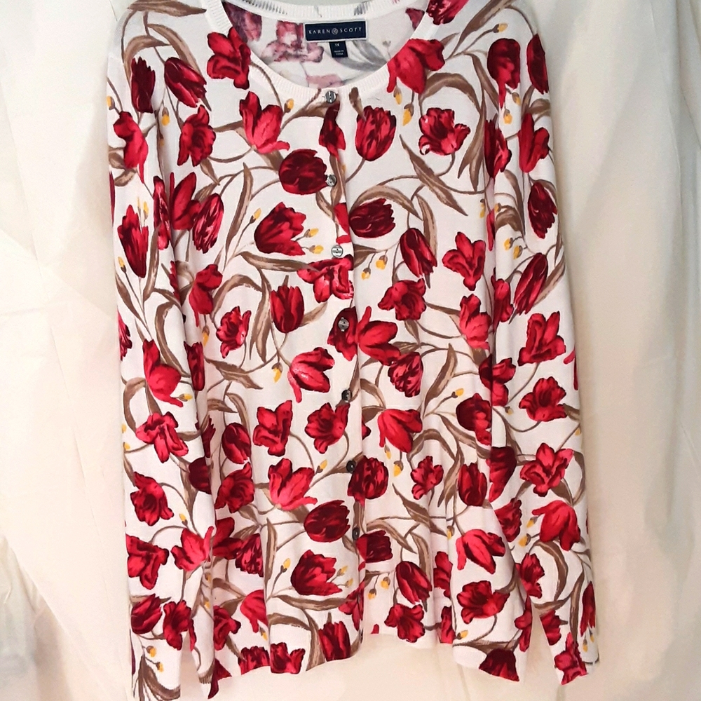 NWT Karen Scott 1X Crewneck Cardigan Sweater